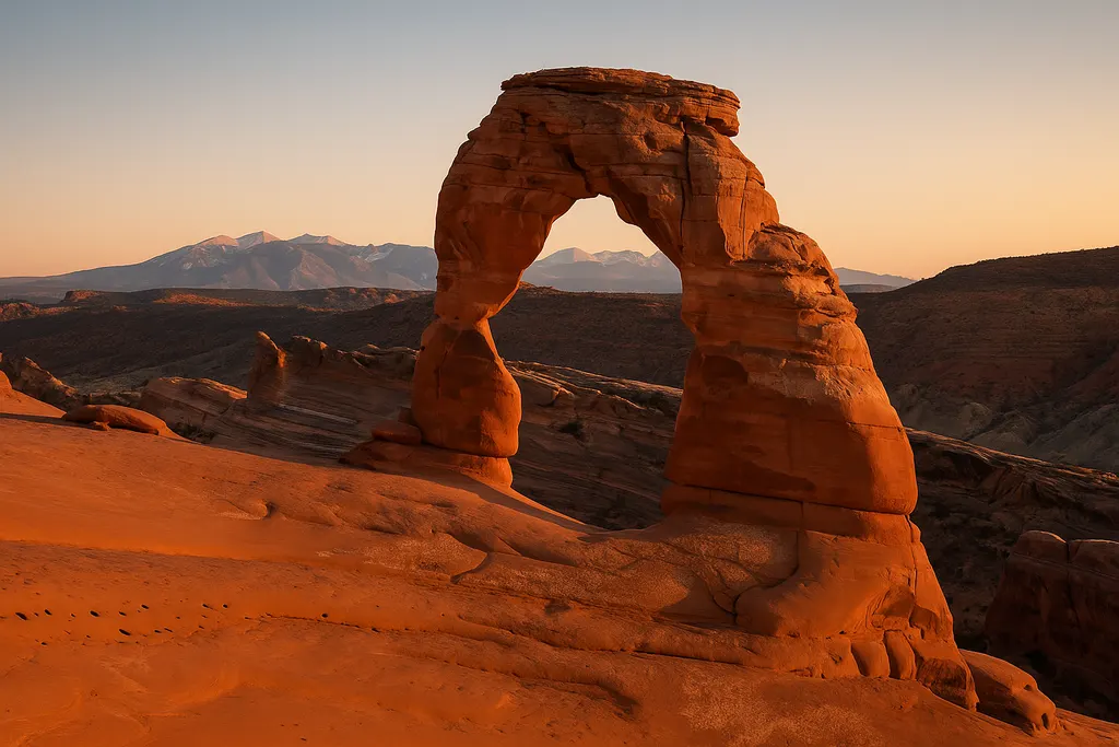 Delicate Arch in Arches National Park, Utah at sunset