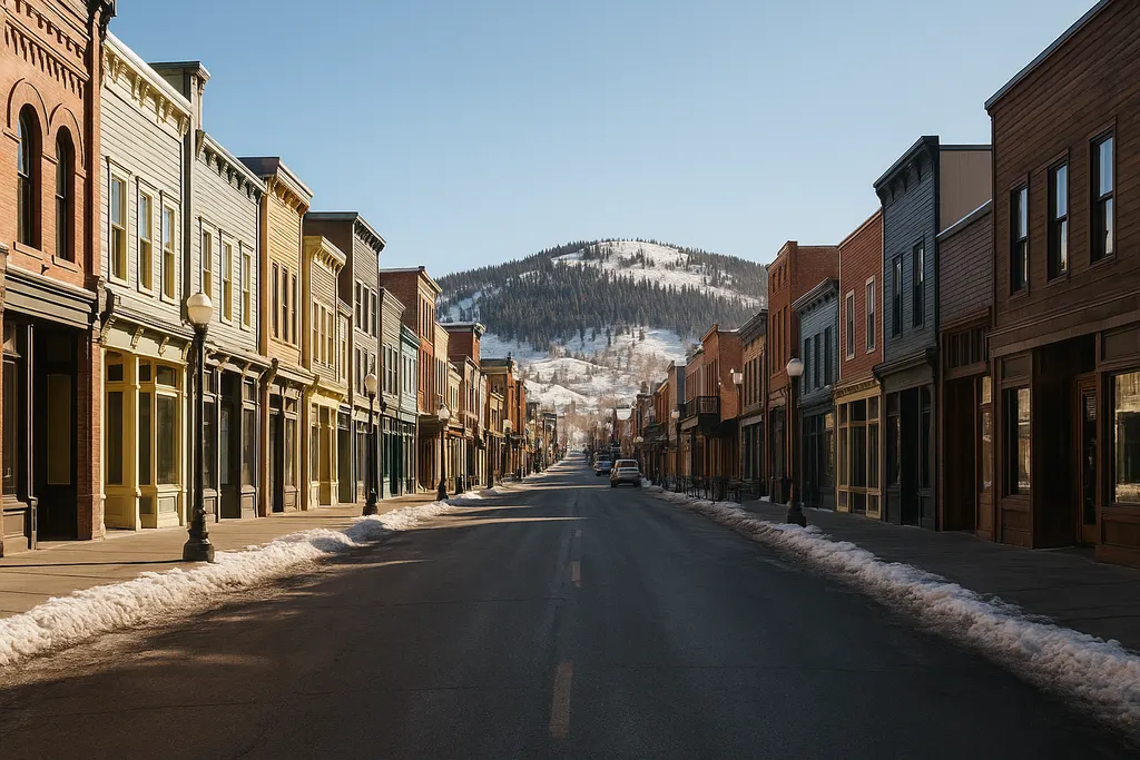 Small businesses along historic Main Street in Park City, Utah in winter